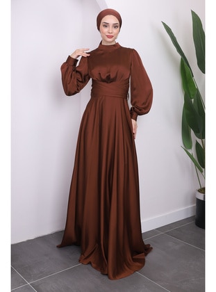 Brown - Modest Evening Dress - İmaj Butik