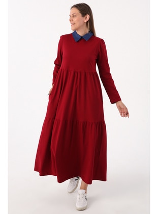 Burgundy - Cuban Collar - Modest Dress - ALLDAY