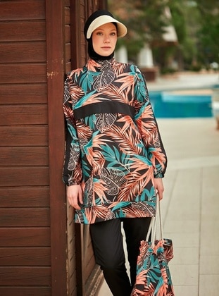 Black - Unlined - Printed - Burkini - Riva Mera