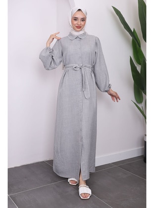 Grey - Unlined - Modest Dress - İmaj Butik