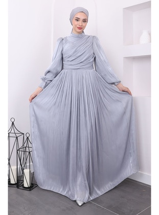 Grey - Unlined - Modest Evening Dress - İmaj Butik