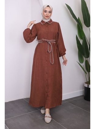 Brown - Unlined - Modest Dress - İmaj Butik