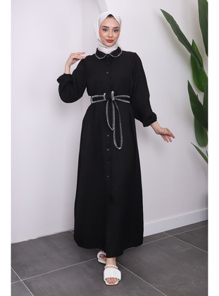 Black - Unlined - Modest Dress - İmaj Butik