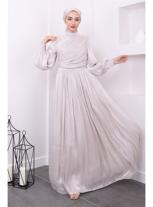 Stone Color - Unlined - Modest Evening Dress - İmaj Butik