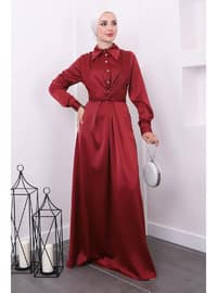 Burgundy - Unlined - Modest Evening Dress