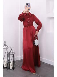 Burgundy - Unlined - Modest Evening Dress