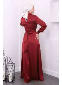 Burgundy - Unlined - Modest Evening Dress