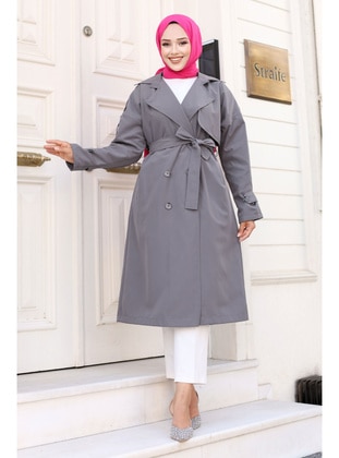 Grey - 450gr - Trench Coat - Tesettür Dünyası