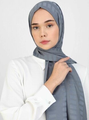 Grey - Plain - Jacquard - Shawl - Tuva