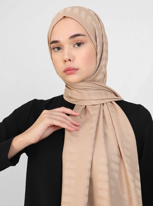 Dark Beige - Plain - Jacquard - Shawl - Tuva