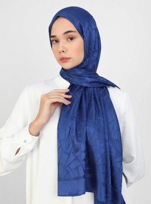 Denim Blue - Plain - Jacquard - Shawl - Tuva