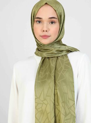 Olive Green - Plain - Jacquard - Shawl - Tuva