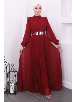 Burgundy - Unlined - Modest Evening Dress - İmaj Butik