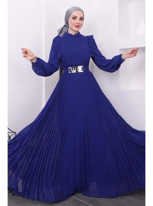 Saxe Blue - Unlined - Modest Evening Dress - İmaj Butik