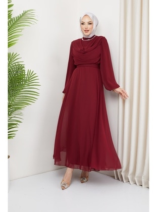 Burgundy - Modest Evening Dress - Hakimoda