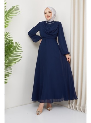 Navy Blue - Modest Evening Dress - Hakimoda