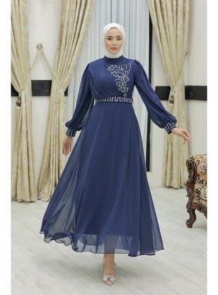 Navy Blue - Modest Evening Dress - Hakimoda