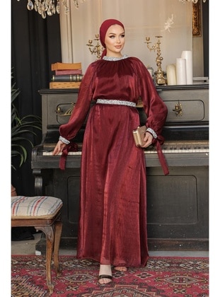 Burgundy - 1000gr - Modest Evening Dress - Hakimoda