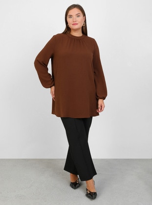 Brown - Plus Size Tunic - Alia