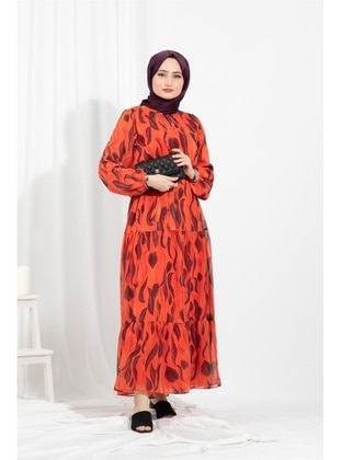 Orange - Modest Dress - Sevitli