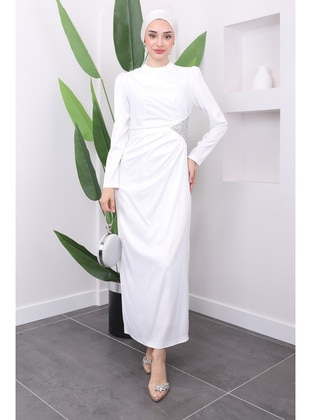 White - Fully Lined - Modest Evening Dress - İmaj Butik