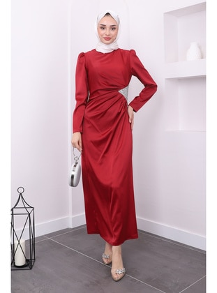 Burgundy - Fully Lined - Modest Evening Dress - İmaj Butik