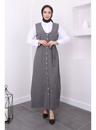 Smoke Color - Unlined - Modest Dress - İmaj Butik