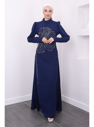 Navy Blue - Fully Lined - Modest Evening Dress - İmaj Butik