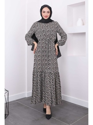 Leopard Print - Unlined - Modest Dress - İmaj Butik