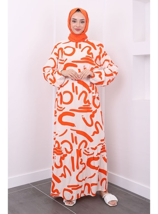 Orange - Unlined - Plus Size Dress - İmaj Butik