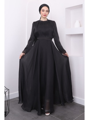 Black - Fully Lined - Modest Evening Dress - İmaj Butik