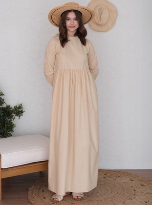 Cream - Modest Dress - Ceylan Otantik