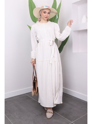 Beige - Fully Lined - Modest Dress - İmaj Butik