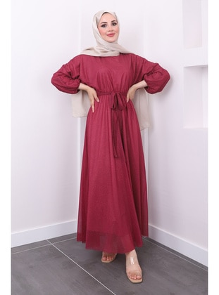 Burgundy - Fully Lined - Modest Dress - İmaj Butik