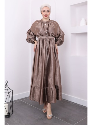 Camel - Unlined - Modest Evening Dress - İmaj Butik