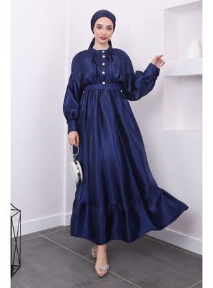 Navy Blue - Unlined - Modest Evening Dress - İmaj Butik