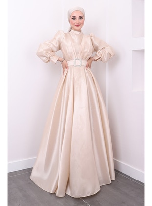 Stone Color - Fully Lined - Modest Evening Dress - İmaj Butik