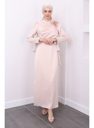 Beige - Fully Lined - Modest Evening Dress - İmaj Butik