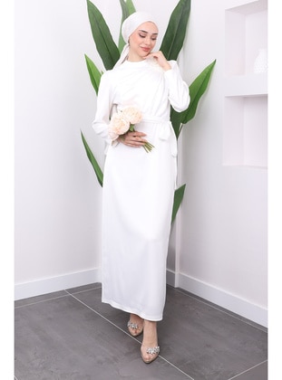 White - Fully Lined - Modest Evening Dress - İmaj Butik