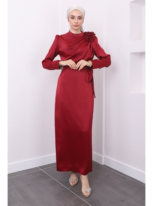 Burgundy - Fully Lined - Modest Evening Dress - İmaj Butik