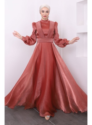 Brick Red - Fully Lined - Modest Evening Dress - İmaj Butik