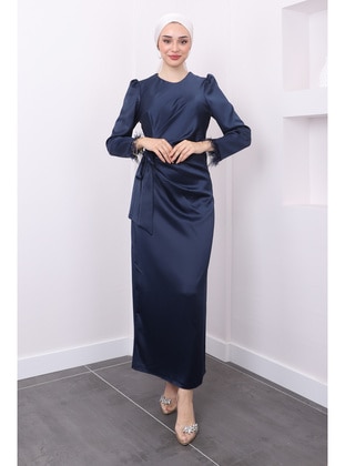 Navy Blue - Fully Lined - Modest Evening Dress - İmaj Butik