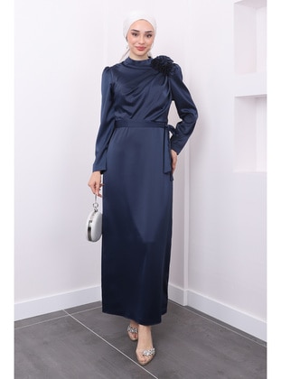 Navy Blue - Fully Lined - Modest Evening Dress - İmaj Butik