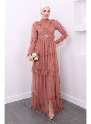 Salmon - Fully Lined - Modest Evening Dress - İmaj Butik