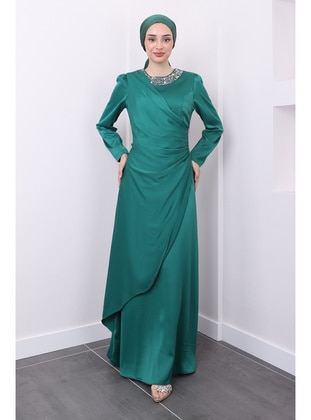 Green - Fully Lined - Modest Evening Dress - İmaj Butik