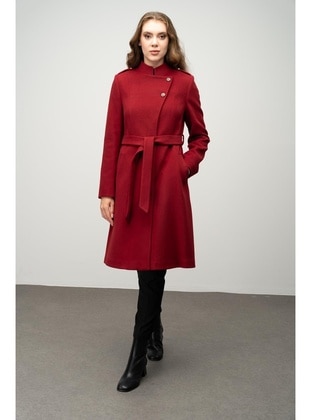 Burgundy - Crew neck - Coat - Olcay