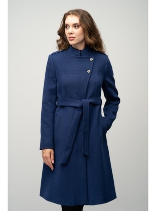 Saxe Blue - Crew neck - Coat - Olcay