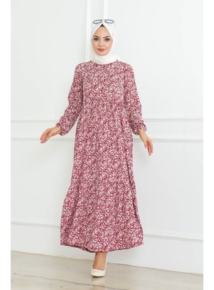 Burgundy - Modest Dress - Bestenur