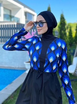 Black - Printed - Burkini - Remsa Mayo