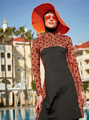 Black - Printed - Burkini - Remsa Mayo